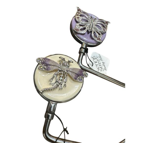 SPRING STREET BUTTERFLY DRAGONFLY PURSE HANDBAG HOLDERS SET OF 2 LAVENDER CREAM - Picture 3 of 4